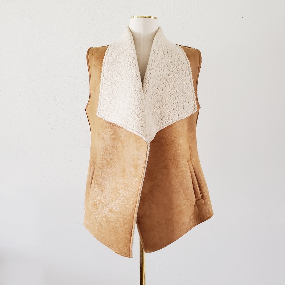 LOVE TREE Leather Shearing Open Vest